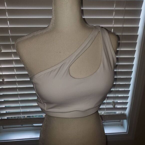 NWOT White One Shoulder Cutout Sports Bra Size Large - Picture 5 of 7